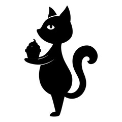 Fototapeta premium Vector illustration of a cat holding a cupcake