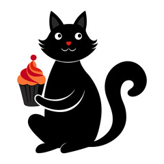 Vector illustration of a cat holding a cupcake
