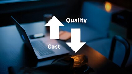 Quality and cost relationship with arrows pointing up and down