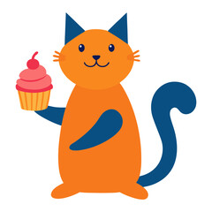 Vector illustration of a cat holding a cupcake