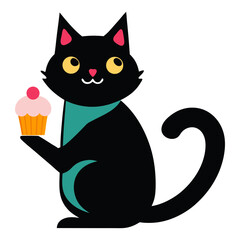 Fototapeta premium Vector illustration of a cat holding a cupcake