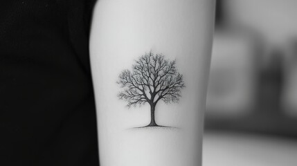 Minimalist tattoo of a tree silhouette in clean black lines.