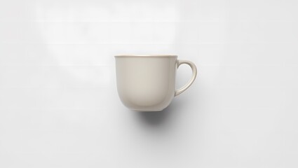 Empty Glossy Beige Ceramic Coffee Mug with Handle Isolated on White Background