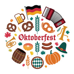 Oktoberfest Flat Icons Set German Festival Symbols, Beer, Music & Food Elements