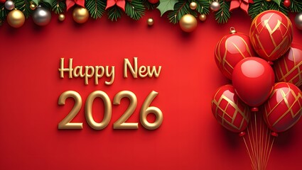 Happy New Year 2026 Festive Celebration with Ornaments