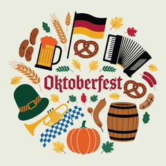 Oktoberfest Flat Icons Set German Festival Symbols, Beer, Music & Food Elements
