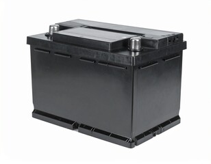 Powerful Black Car Battery Isolated on White Background.