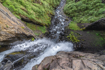 View from the top of Hundafoss waterfall in National Park Skaftafell in Iceland