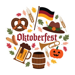 Oktoberfest Flat Icons Set German Festival Symbols, Beer, Music & Food Elements