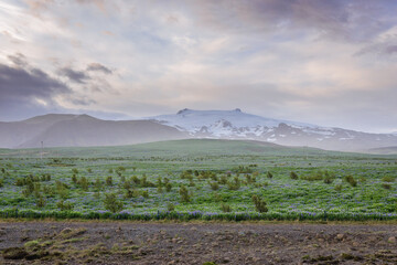 Distance view on the mountains around Skaftafell Park in southeastern part of Iceland