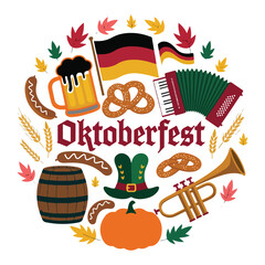 Oktoberfest Flat Icons Set German Festival Symbols, Beer, Music & Food Elements