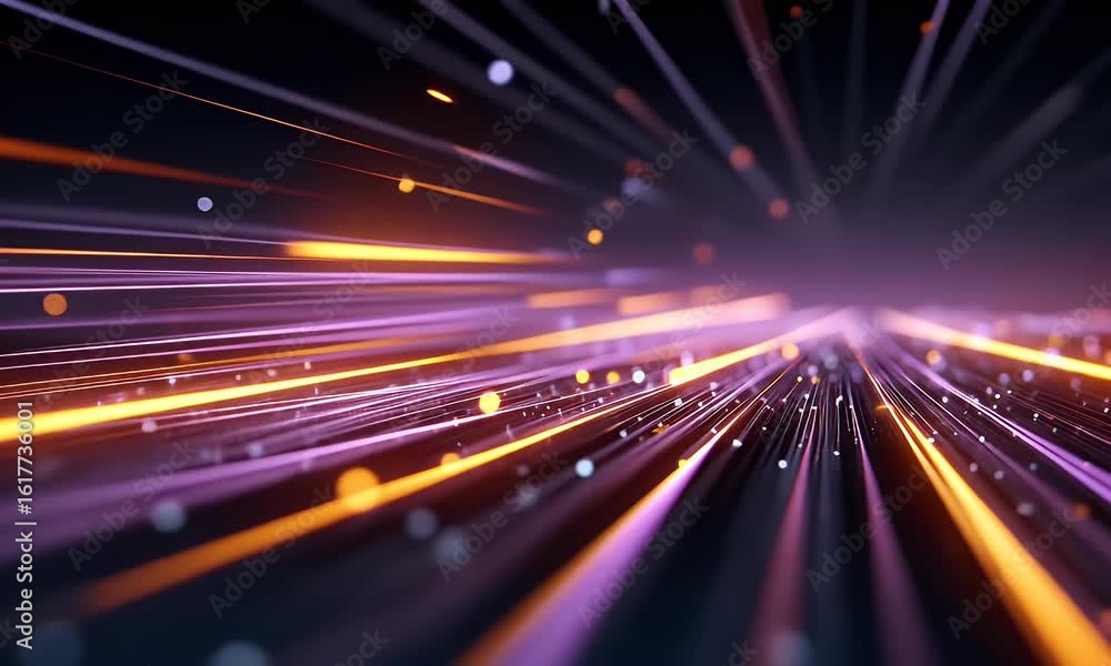 Poster abstract digital background with colorful light streaks and lines moving rapidly in the dark,