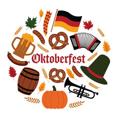 Oktoberfest Flat Icons Set German Festival Symbols, Beer, Music & Food Elements