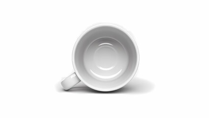 Empty Glossy Beige Ceramic Coffee Mug with Handle Isolated on White Background