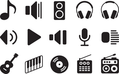 Set of black music icons and symbols