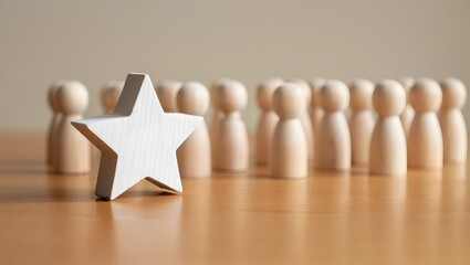 wooden star shape in front of a group of wooden figures on table