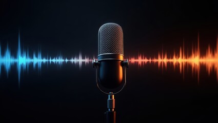 Microphone with audio waves graphic.