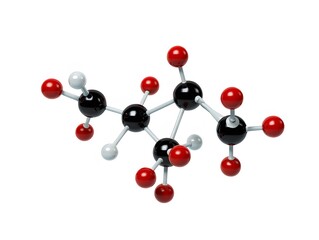 A three dimensional molecular model of glucose showing atoms and bonds