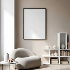 Modern Living Room With Comfortable Armchair and White Bookshelf