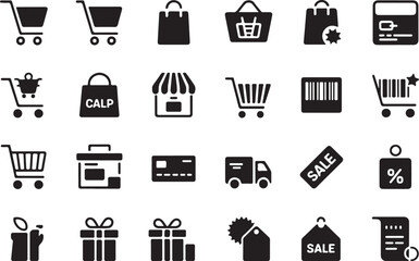 Shopping and e-commerce icon set in black
