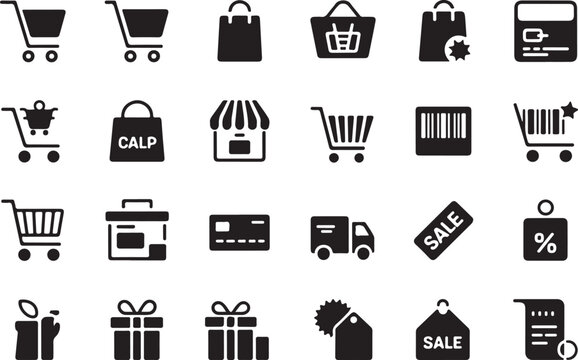 Shopping and e-commerce icon set in black