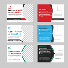 "Set of three modern postcard designs featuring minimal layouts, elegant typography, and creative graphics, perfect for invitations, greetings, and premium print projects."