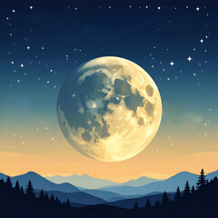 Serene Mountain Landscape Under a Full Moon