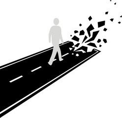 A man standing at the edge of a road: a metaphor for the loss of meaning in life, the destruction of one's path and future, an existential crisis, hopelessness, and the search for a new direction.