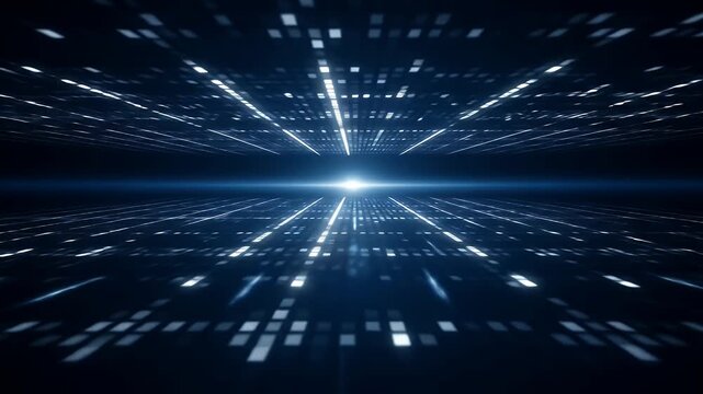 Digital grid with a bright blue light in the center