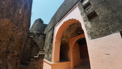 Weathered Walls of Historic Reengus Fort near Sikar in Rajasthan India