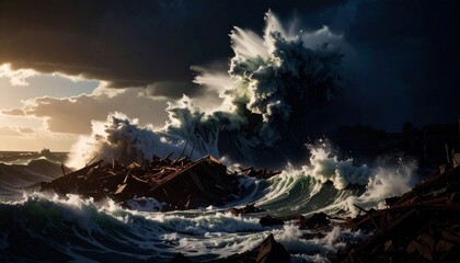 押し寄せる津波