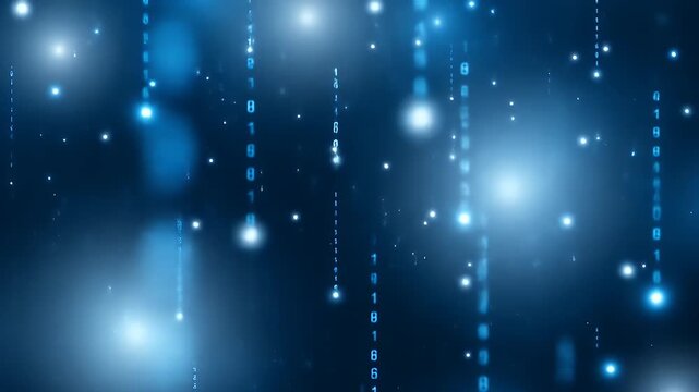 Digital rain effect with glowing lights and binary code