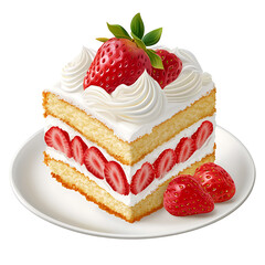 Slice of Strawberry Shortcake with Whipped Cream and Fresh Strawberries