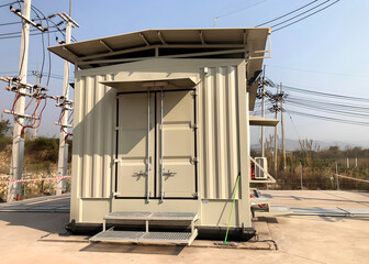 The Medium Voltage Switchgear container installation at power plant area.