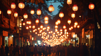 People celebrating Diwali in india, energetic atmosphere. The street is crowded with people celebrating, festive indian divali,