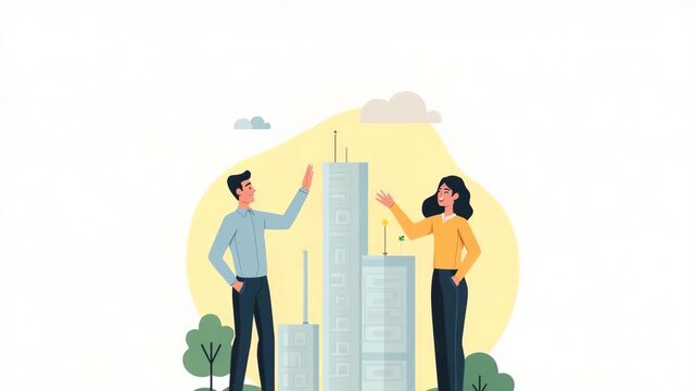 Empowering Workforce Development: Cute Vector Illustrations Showcasing Community Revitalization and Innovative Training for Sustainable Middle-Class Jobs