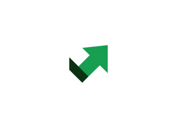 A stylized green arrow pointing upward and to the right, overlaid with a darker green checkmark portion at the bottom.  The arrow's edges exhibit a pixelated or glitch effect