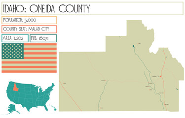Obraz premium Large and detailed map of Oneida County in Idaho USA.