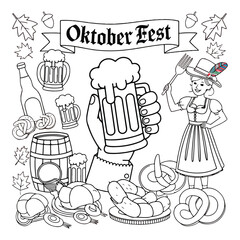 Oktoberfest Doodles Set Beer, Pretzel, Sausage & Bavarian Icons
