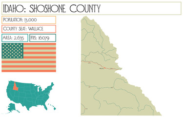 Large and detailed map of Shoshone County in Idaho USA.