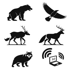 Diverse Wildlife and Technology Icons Collection.