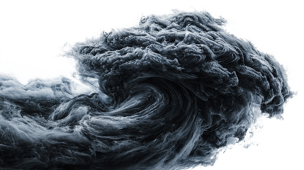 Large dark storm cloud in dark gray color isolated on transparent background. PNG