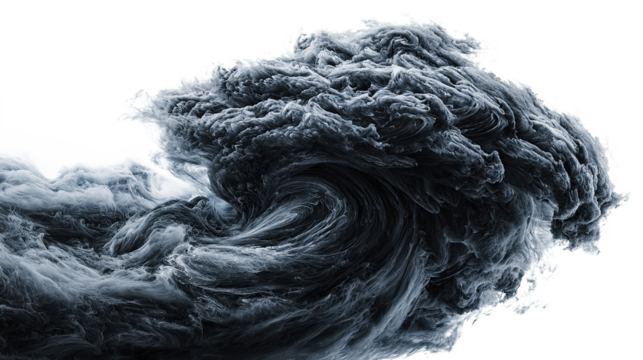 Large dark storm cloud in dark gray color isolated on transparent background. PNG