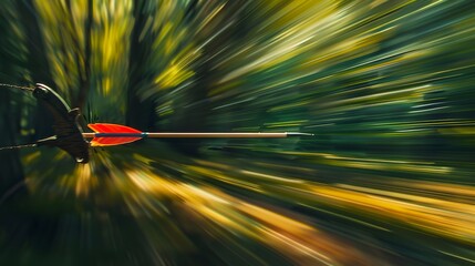 An arrow swiftly flies towards its target, leaving a trail of motion blur in its wake.
