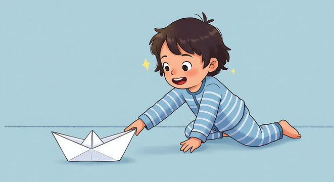 Kind child kneeling to feed a cute grey cat, an illustration of pet care, responsibility, and youthful companionship.