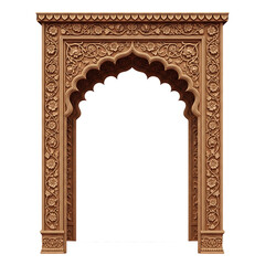Ornate Carved Wooden Archway With Floral Detailing On A White Background