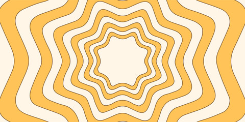Groovy hippie 70s poster, cards, banner backgrounds. Waves, swirl, twirl pattern. Twisted, Y2k texture seamless patterns with cute colours in trendy retro trippy style. Lilac, pink, orange and green.
