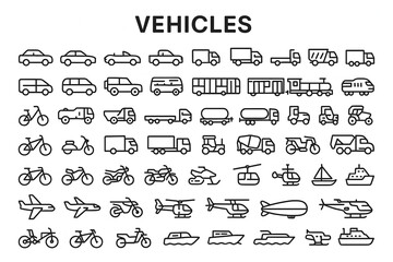 set of transport and vehicle icons