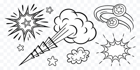 Collection of Comic Book Elements Explosions Speed Lines and Stars for Vector Art and Graphic Design Projects © design png