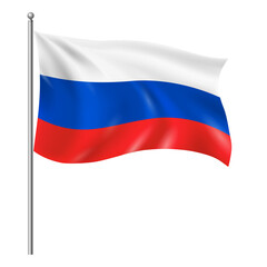 Waving Russian Flag on Flagpole – National Flag of Russia in White, Blue, and Red Stripes